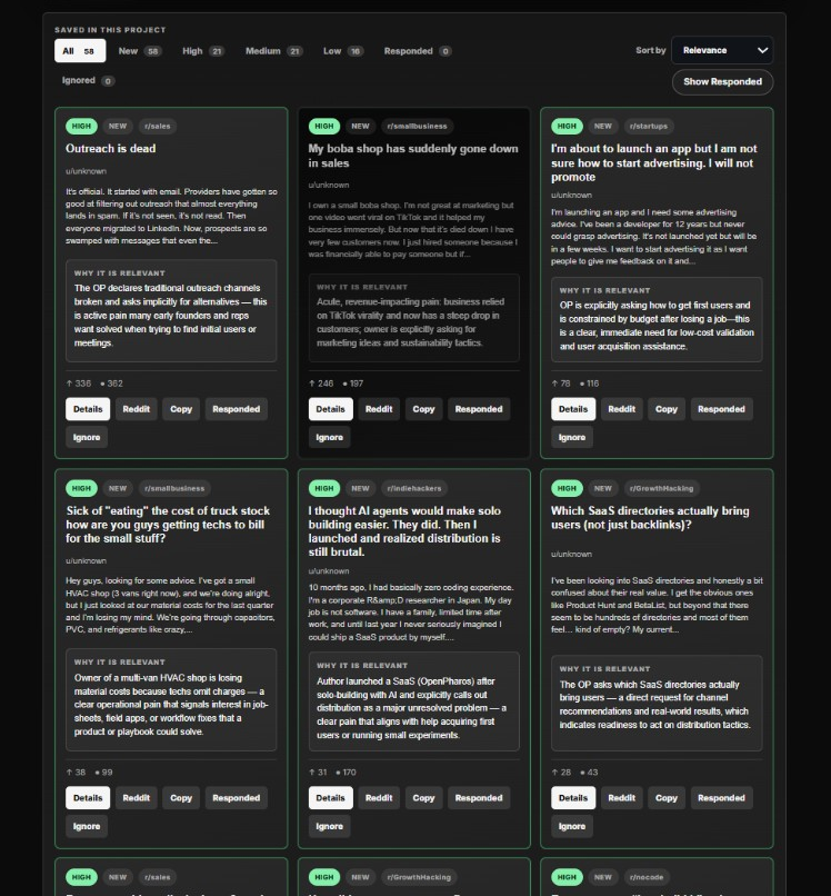 Find demand: saved lead candidates from Reddit discussions
